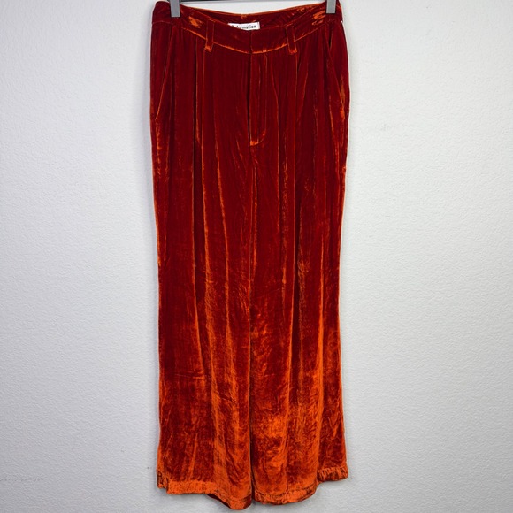 Reformation Wes Pants Set Women 4 Orange Silk Blend Velvet Wide Leg Holiday Luxe - Picture 6 of 15